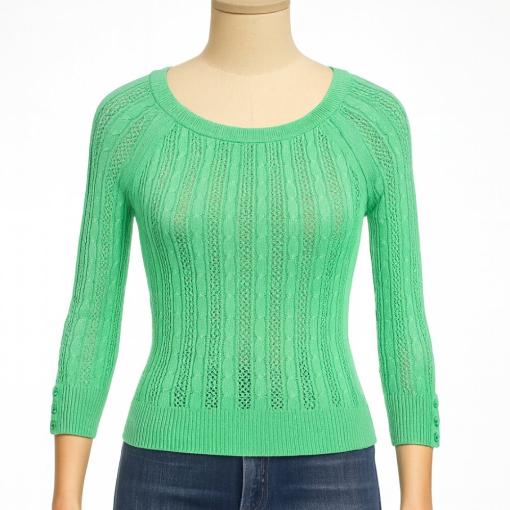 American‎ Eagle Outfitters Sweater Women Small Green Open Knit Button Cuff Y2K